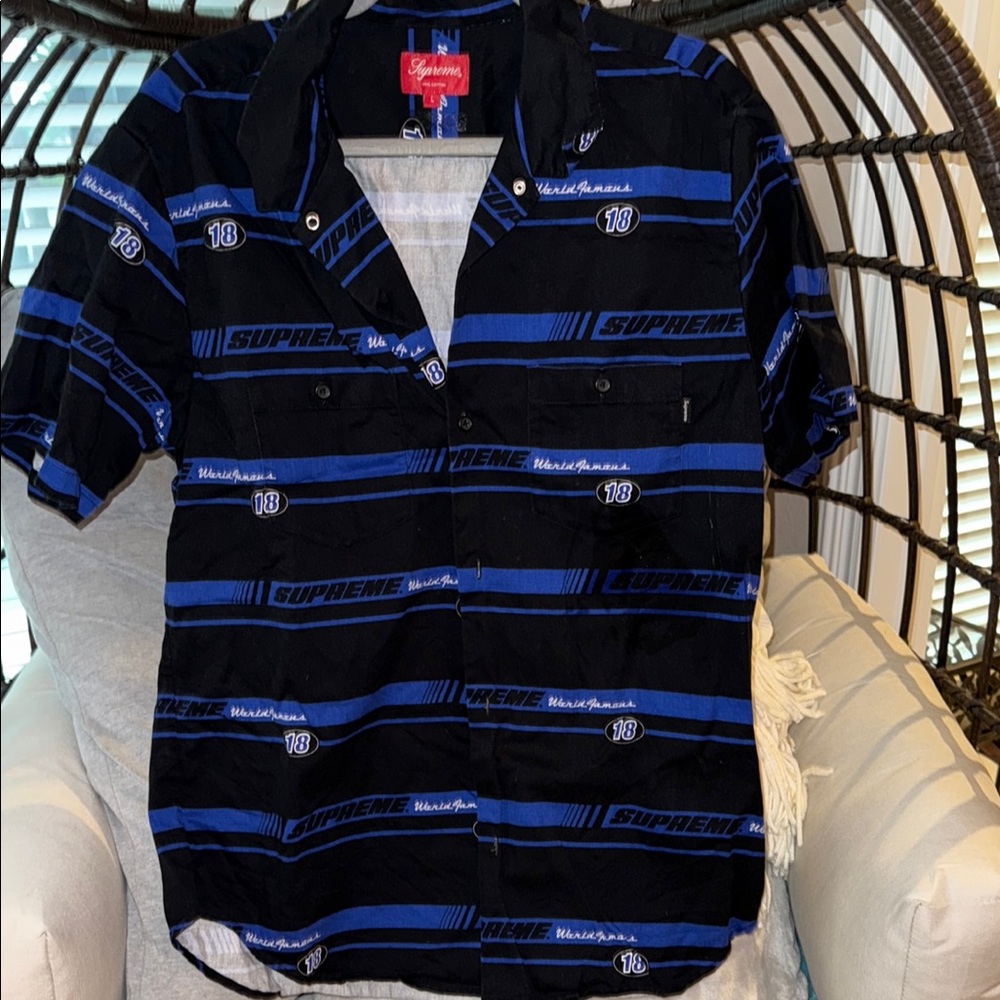 Supreme Black and Blue Casual Button Down Shirt
